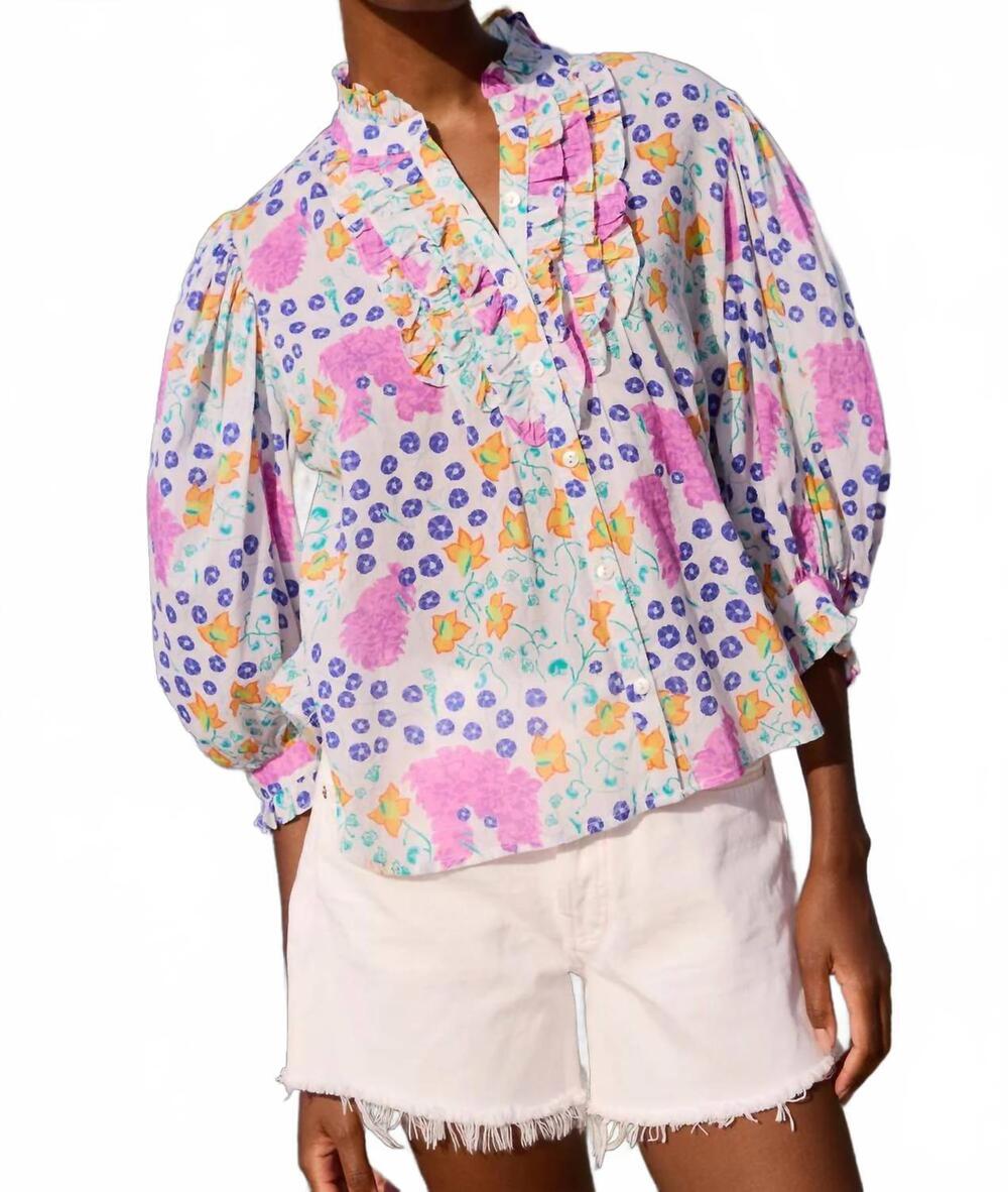 NEW OLIPHANT ruffle front button blouse in fleur lilac - Picture 4 of 4